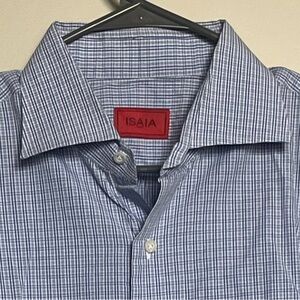 Isaia Blue/White Plaid Casual Shirt 17.5” Sz 44